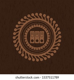 three folders icon inside retro wood emblem