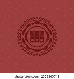 three folders icon inside retro red emblem. 