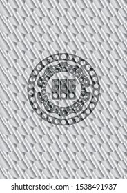 three folders icon inside silver emblem or badge. Scales pattern. Vector Illustration. Detailed.