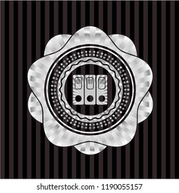 three folders icon inside silvery shiny badge