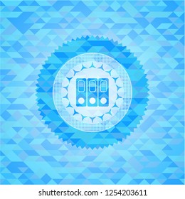 three folders icon inside sky blue emblem with mosaic ecological style background