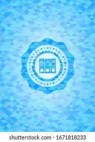 tres carpetas icono dentro del emblema azul cielo con fondo de mosaico