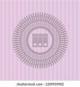 three folders icon inside vintage pink emblem