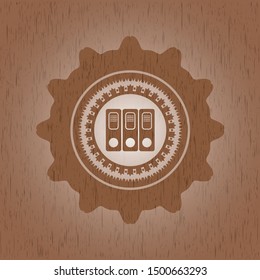 three folders icon inside vintage wood emblem