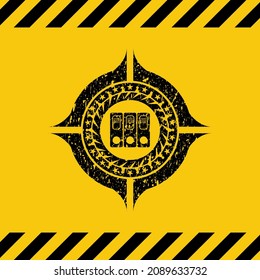 three folders icon inside warning sign, black grunge emblem. Vector Illustration. Detailed. 