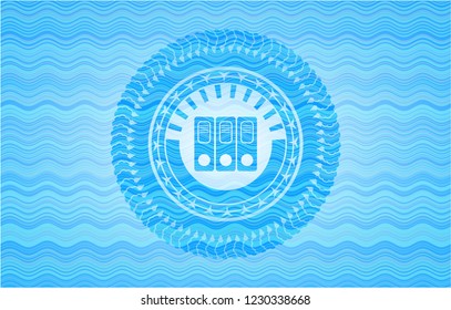 three folders icon inside water wave style emblem.