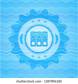 three folders icon inside water representation emblem background.