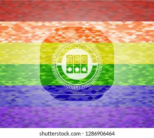 three folders icon on mosaic background with the colors of the LGBT flag