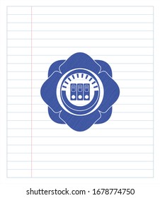 three folders icon pen draw. Blue ink. Vector Illustration. Detailed.