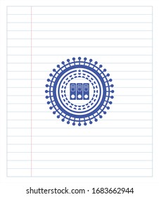 three folders icon pen effect. Blue ink. Vector Illustration. Detailed.