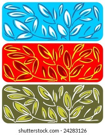 Three foliage pattern isolated on a white background.