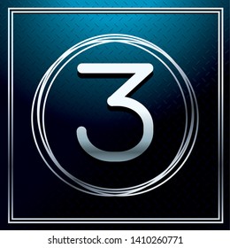 three font number in gray round frame over metallic texture vector illustration