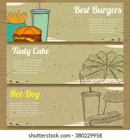 Three Food Banners for Advertising. Vector illustration