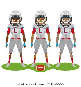 three football players with grey uniform on a white background