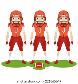 three football players with orange uniforms on a white background