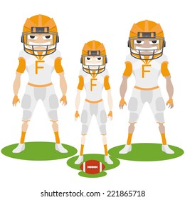 three football players with white and yellow uniforms on a white background