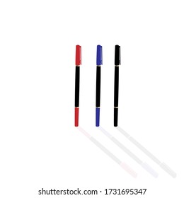 Three fountain pen in different colours red, blue and black body colour and golden trim colour