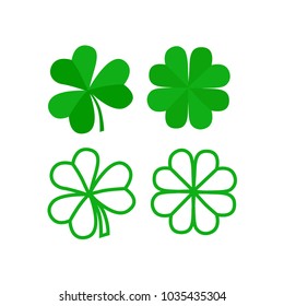 Three and Four Leaf Clover Full Color and Line Style Vector Illustration