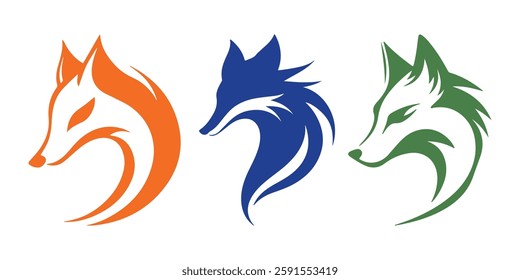 Three Fox Head Logo Orange Blue Green Design