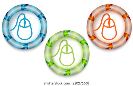 Three frames with color back light and mouse icon