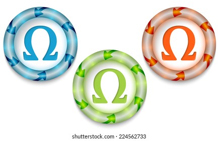 Three frames with color back light and omega symbol