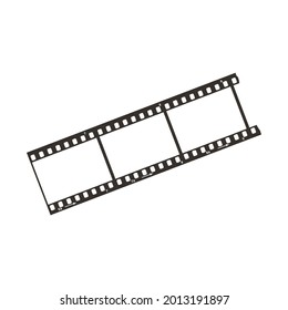 Tres cuadros de un recorte de película de 35 mm de punto positivo, icono negro simple aislado en blanco