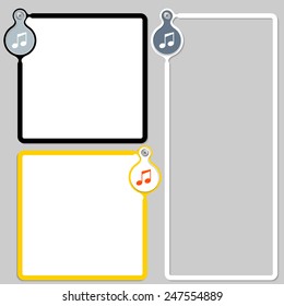 Three frames for entering text and a music icon