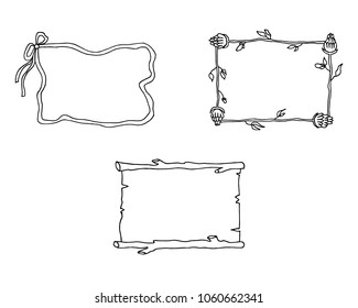 Three frames Plants and ribbon artichoke  wood ribbon