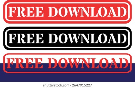 Three free download buttons in red black and blue color schemes
