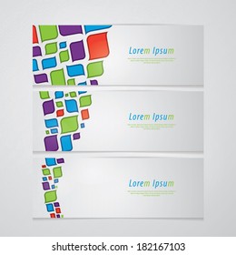 Three fresh banners. Modern design. Abstract retro mosaic 