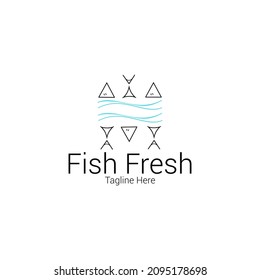 three fresh fish logo,salmon fish icon,combination concept with seawater