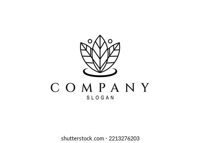 Three fresh leaves logo in line art design style concept