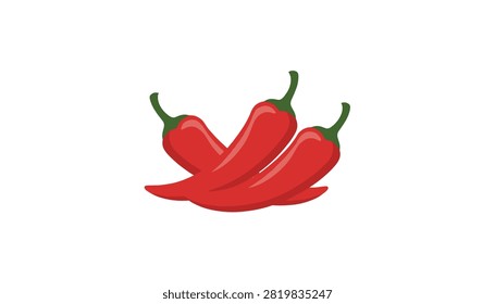 Three fresh red chili peppers grouped together on a white background.