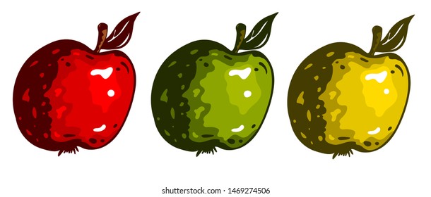 Three fresh red, green and yellow apples.  Great element for food design. 