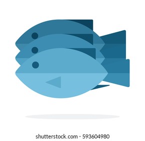 Three fresh sea fish vector flat material design isolated on white
