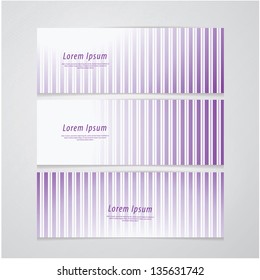 Three fresh vector stripped banners with space for your content. Cards for your presentation or website. Discreet colors, modern design.
