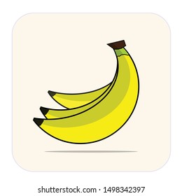 three fresh yellow bananas simple logo and icon