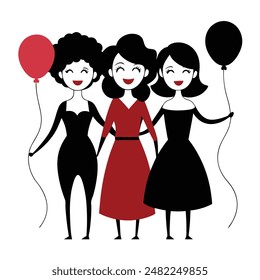 Three Friends Celebrating With Balloons