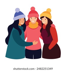 Three Friends Hugging With Beanies