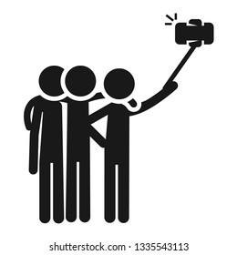 Three friends making selfie icon. Simple illustration of three friends making selfie vector icon for web design isolated on white background