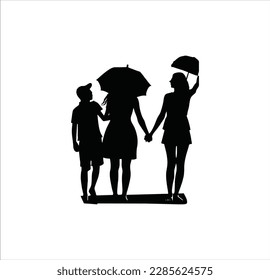 Arte vectorial de silueta de tres amigos.