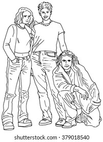 Three friends stading together vector illustration