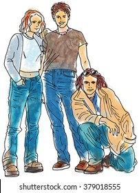Three friends stading together vector illustration