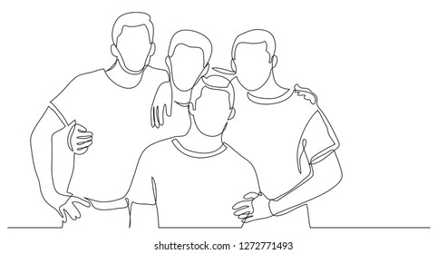 three friends standing posing together - one line drawing