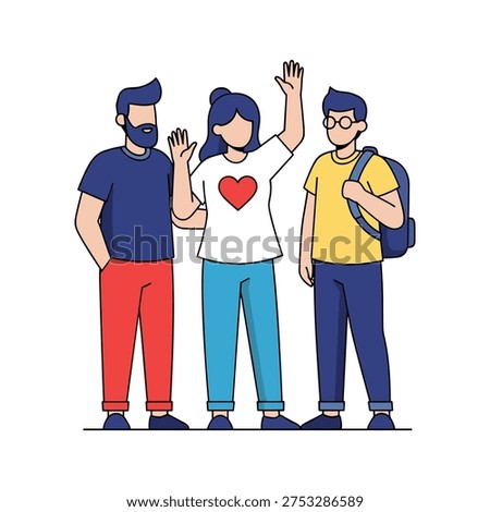 Three friends waving and showing affection