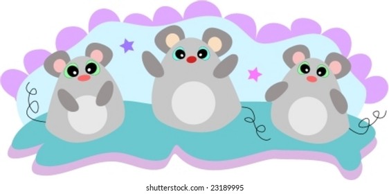Three Friendship Mice in Pastels Vector