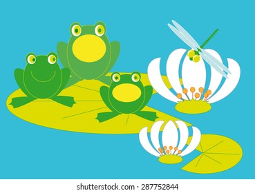 Three frogs troll songs sitting on a piece of lilies
