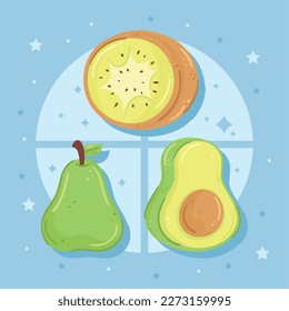 three fruits healthy food icons