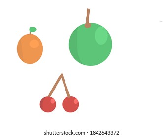Three fruits: orange, apple, cherry.
