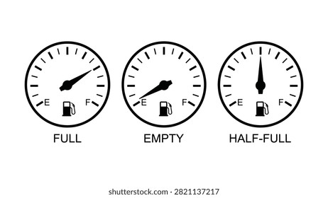 Three fuel gauge icons displaying full empty and halffull states with transparent background